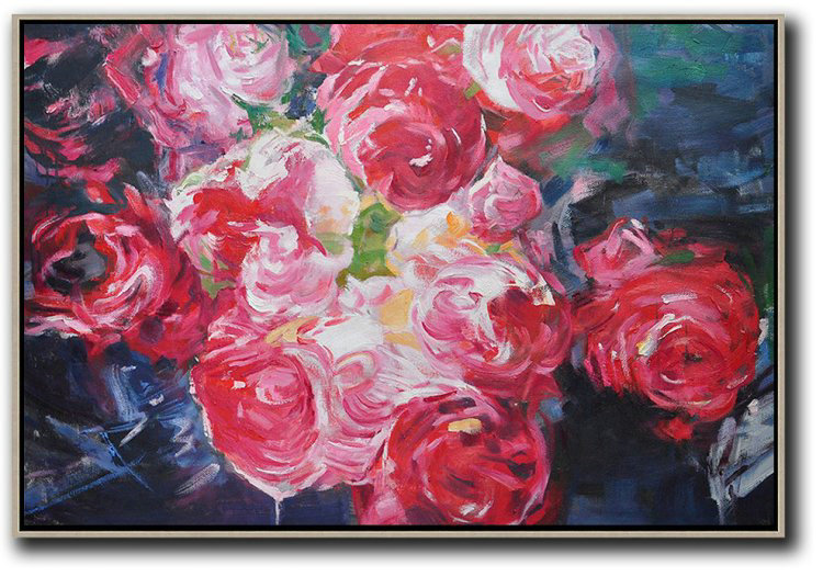 Horizontal Abstract Flower Painting Living Room Wall Art #ABH0A46 - Large Paintings Living Room Large